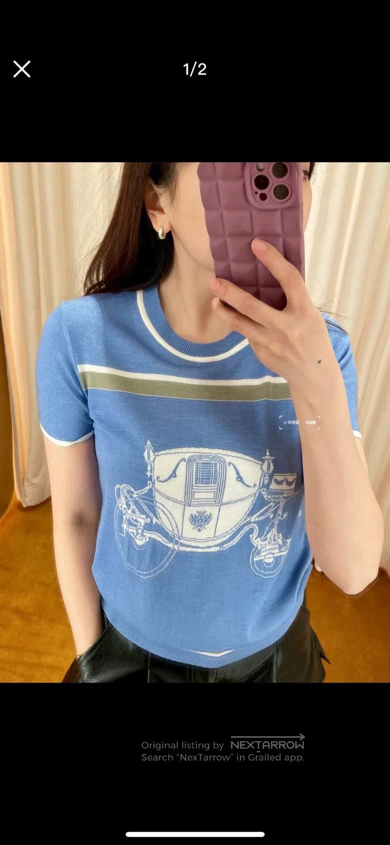 Hermes Hermes Blue Silk Knit Short Sleeve Size XS / US 0-2 / IT 36-38 - 1 Thumbnail