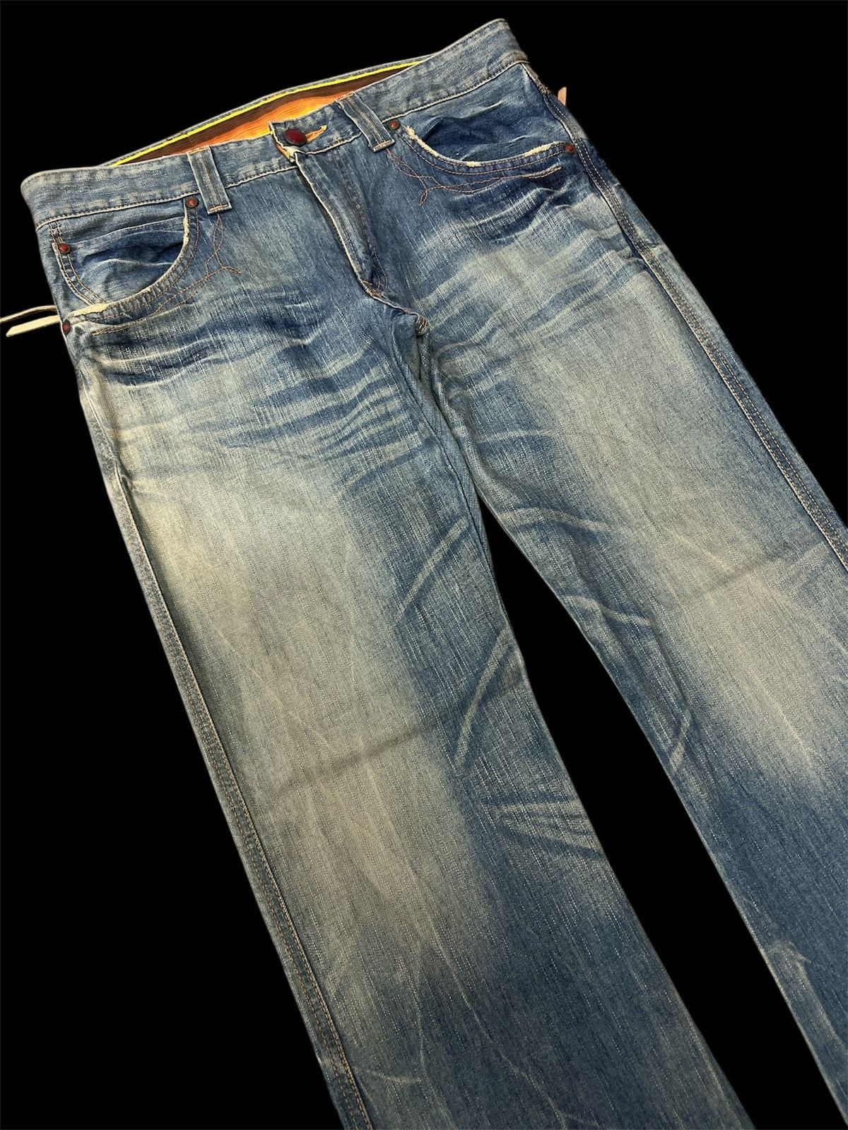 Japanese Brand × Jean FLARED‼️EDWIN 503 BLUE TRIP DISTRESSED DENIM PANT Size US 35 - 6 Thumbnail