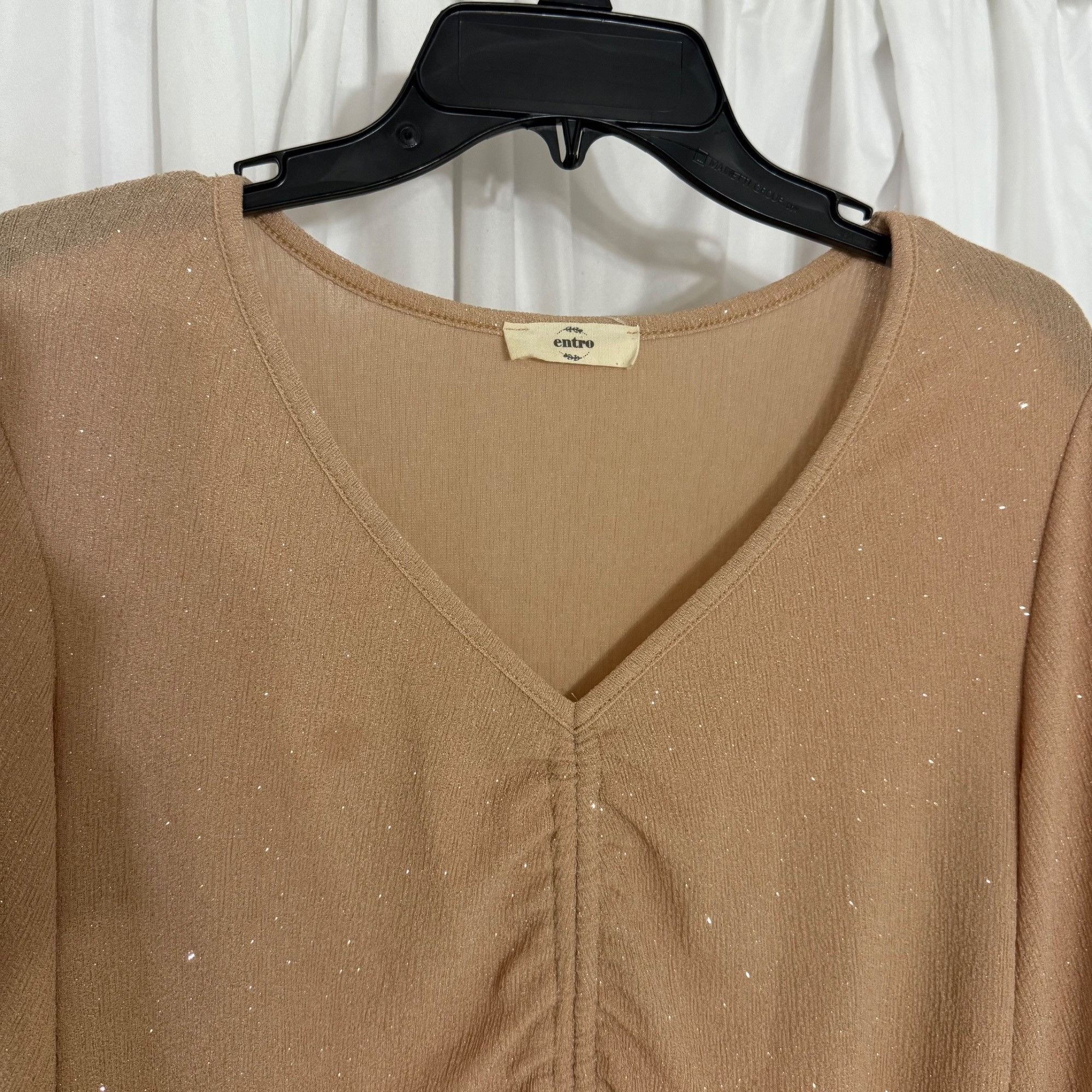 Other Entro Womens Small Ruched Drawstring Gold Glitter Blouse Size S / US 4 / IT 40 - 3 Thumbnail