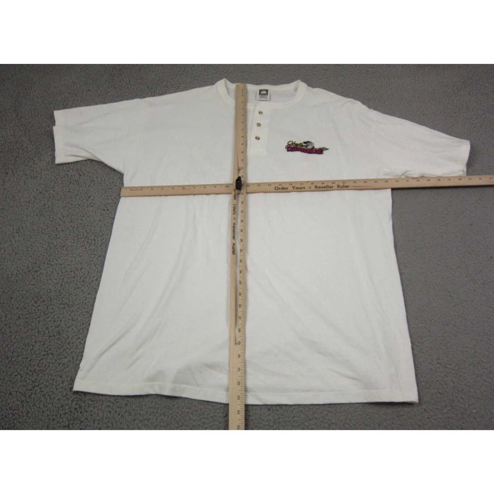 Vintage VINTAGE Cotton Deluxe Shirt Mens 2X White Crew Neck Short Sleeve 90s Mercury Racing Iron Horse Henley Cotton Deluxe Mens Shirt 2X White 90s Size US XXL / EU 58 / 5 - 7 Thumbnail