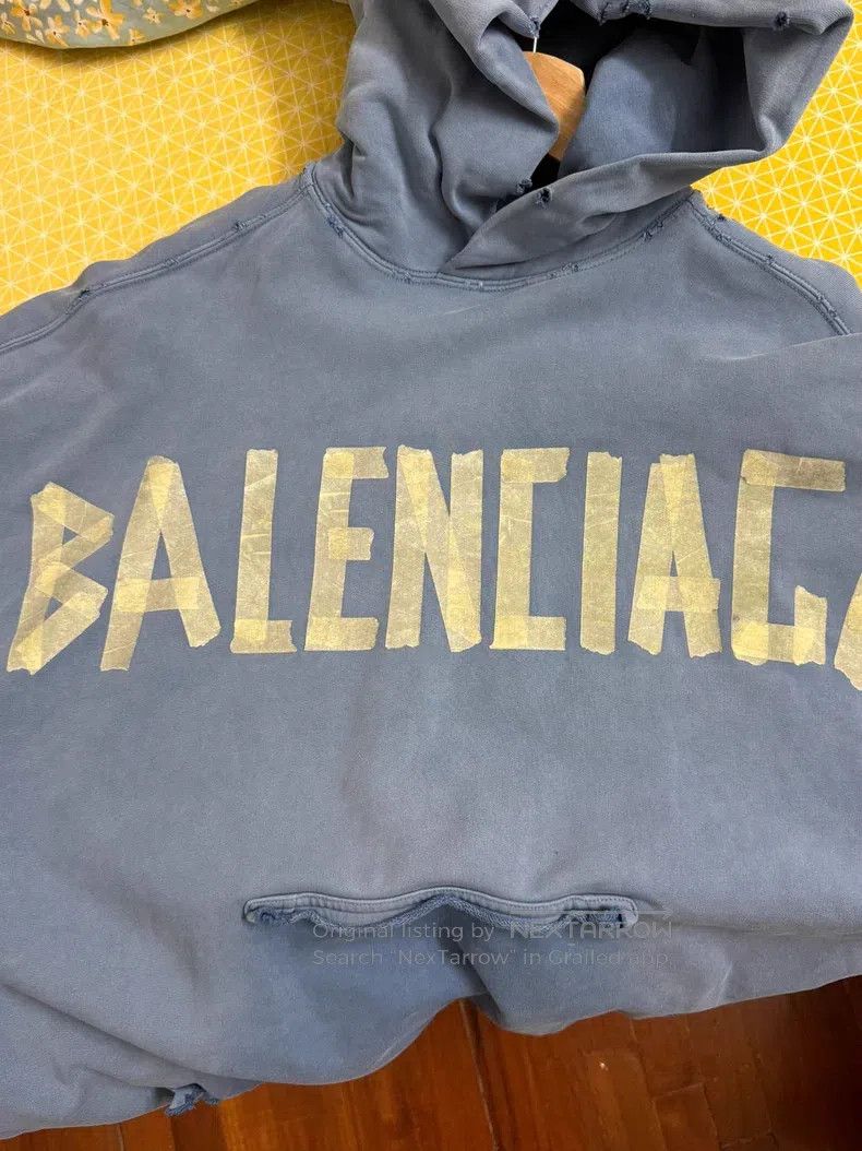 Balenciaga Balenciaga Haze Blue Tape Hooded Sweatshirt Size US S / EU 44-46 / 1 - 4 Thumbnail