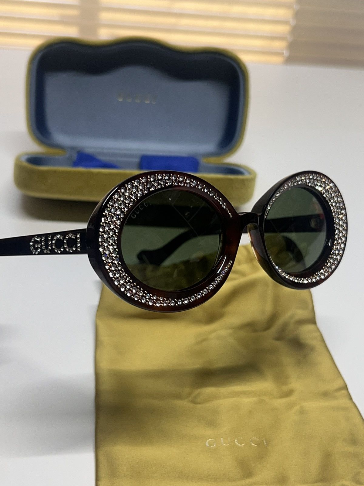 Designer × Gucci × Swarovski Gucci Tortoise Shell Swarovski Diamond Studded Sunglasses Size ONE SIZE - 1 Thumbnail