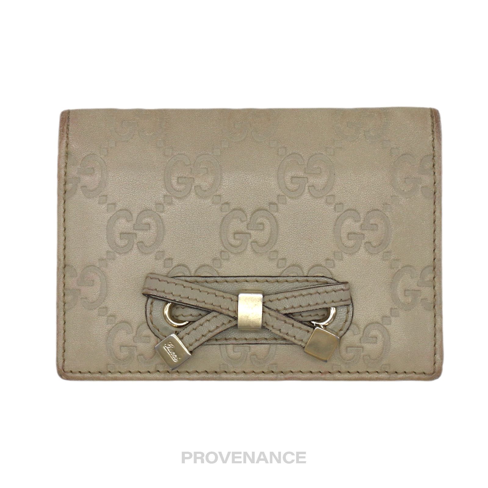image of Gucci Card Wallet - Chalk Guccissima Leather With Bow, Women's