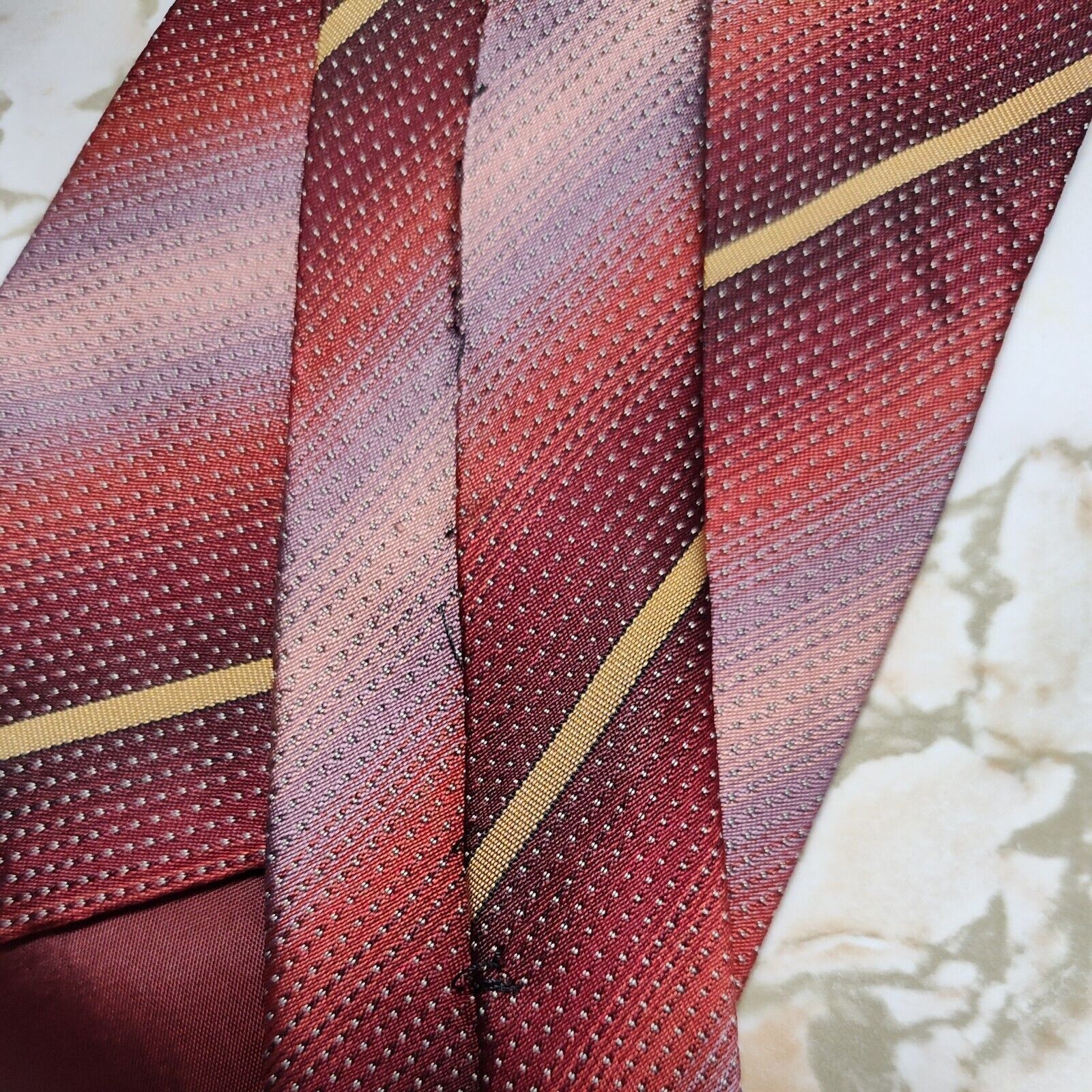 Calvin Klein Calvin Klein Silk Tie Necktie Red Gold Stripe Made in Italy Size ONE SIZE - 8 Thumbnail