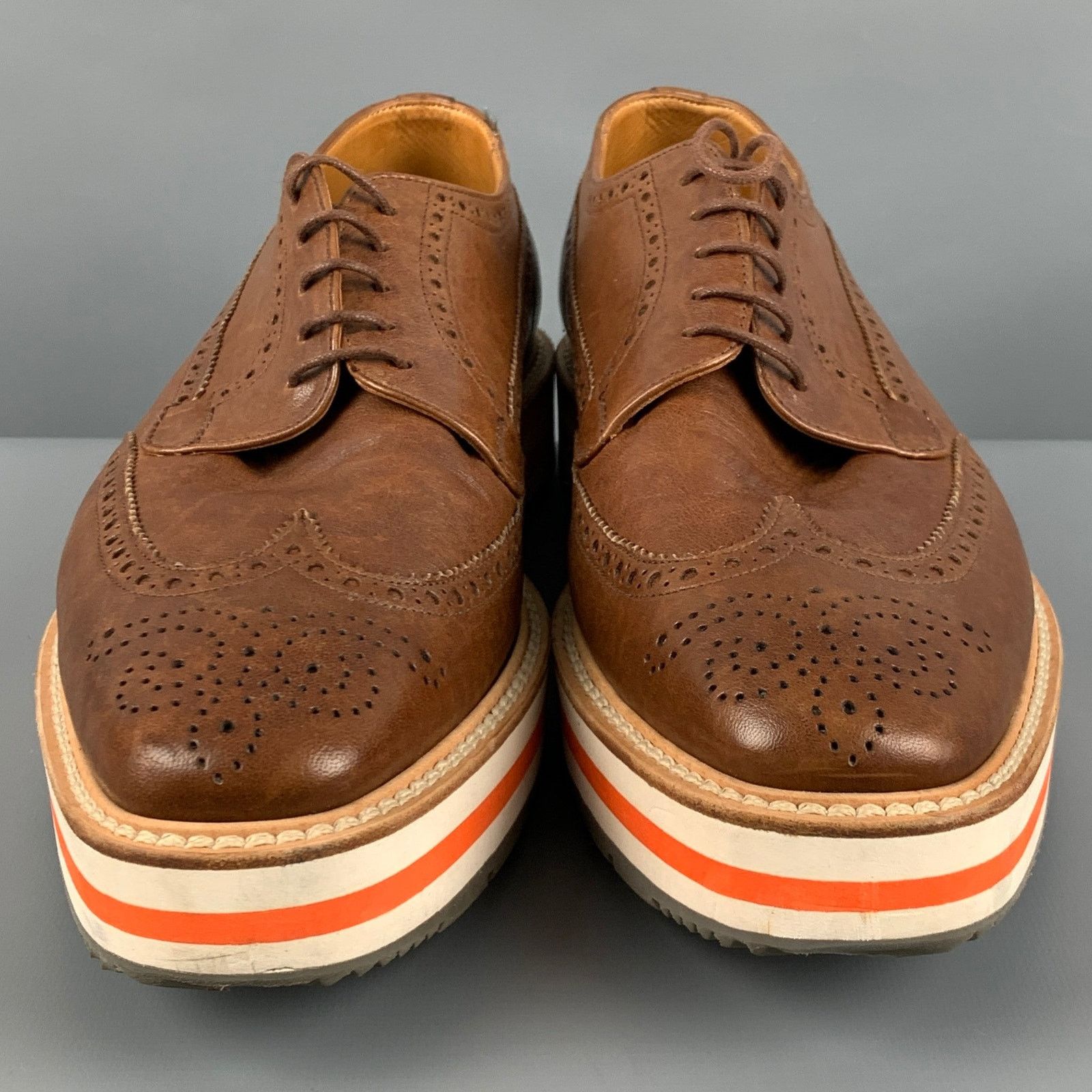Prada PRADA Brown Perforated Leather Platform Lace-Up Shoes Size US 9.5 / EU 42-43 - 4 Thumbnail
