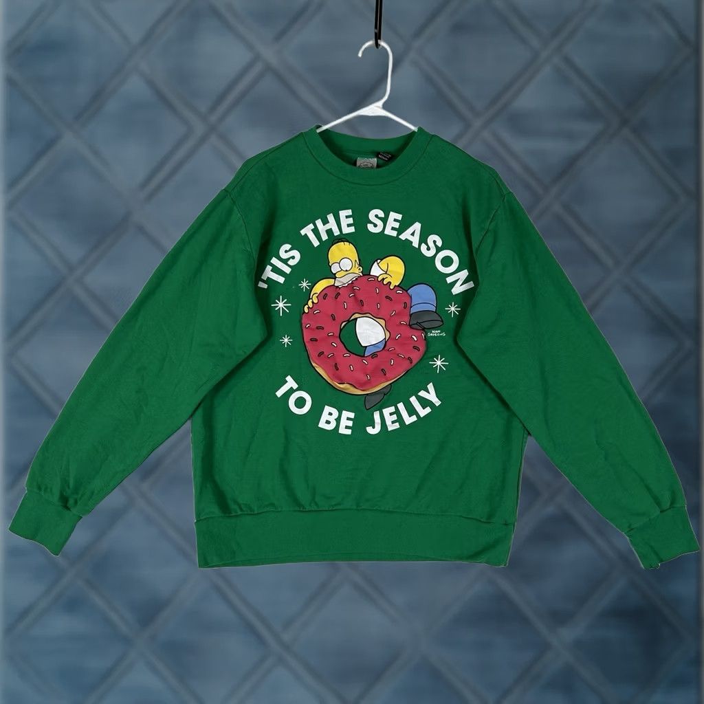 Vintage The Simpsons' Tis the Season to be Jelly Funny Sweatshirt Mens Medium Green Xmas Size US M / EU 48-50 / 2 - 1 Thumbnail