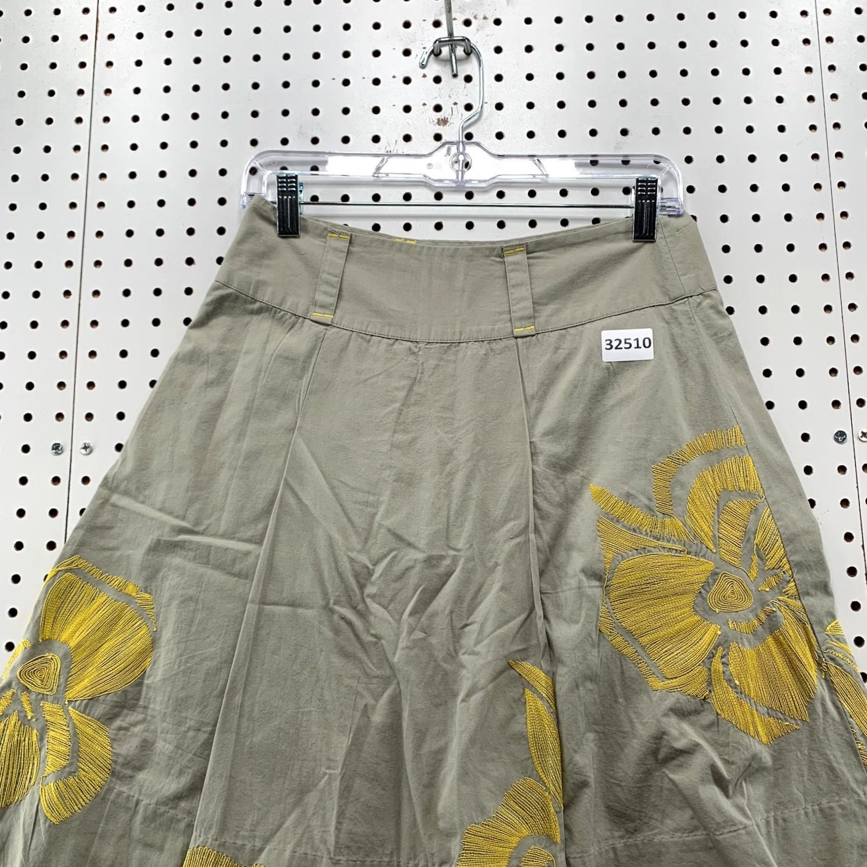 Anthropologie VINTAGE Anthropologie Floreat Skirt Womens Size 4 Tan Floral Pleated Ruffle Knee Length 26x21.5 Womens Size 27" / US 4 / IT 40 - 5 Thumbnail