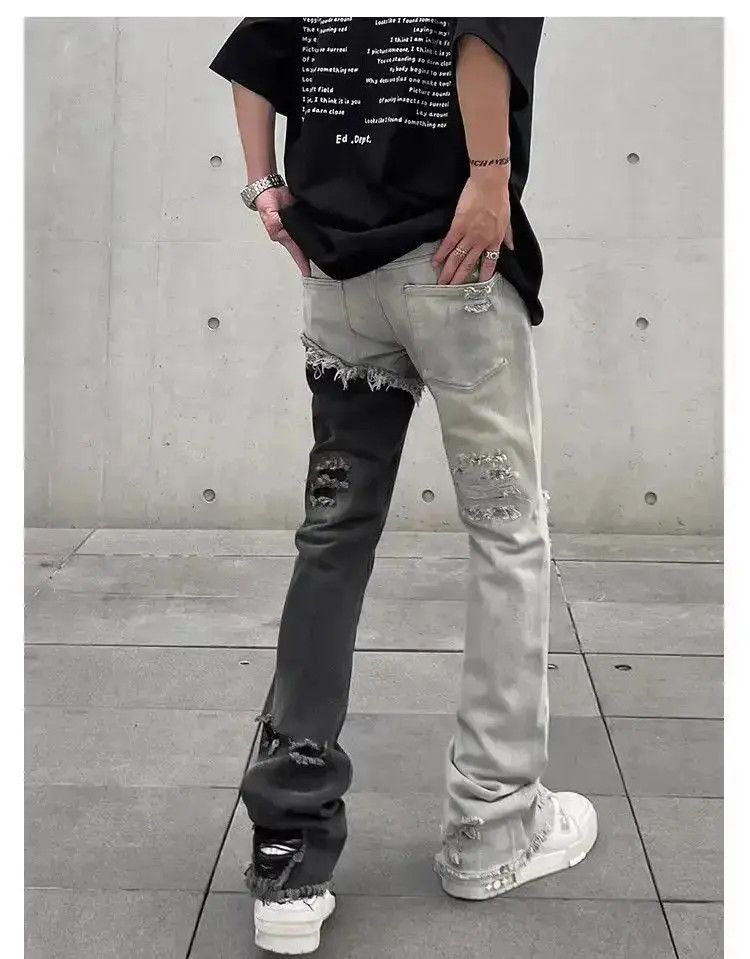 Japanese Brand Distressed contrasting color patchwork jeans Size US 30 / EU 46 - 4 Thumbnail