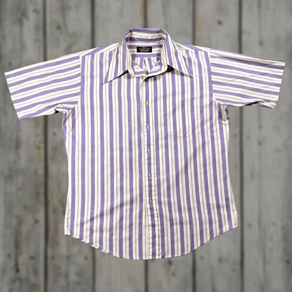 Vintage VINTAGE Puritan Shirt Striped Purple 60s Short Sleeve Large Button-Front Mod/GoGo Mens Size US L / EU 52-54 / 3 - 1 Thumbnail
