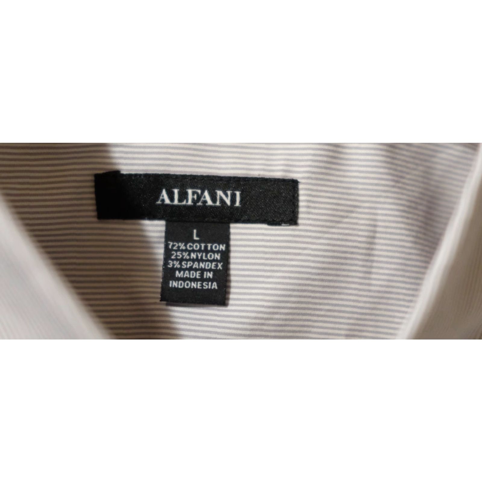 Alfani Alfani Shirt Short Sleeve Button-Up Grey/White Pinstripe Men's L - Collared, Lightweight, Pockets, Stretch, 3/4 Sleeve? Size US L / EU 52-54 / 3 - 5 Thumbnail