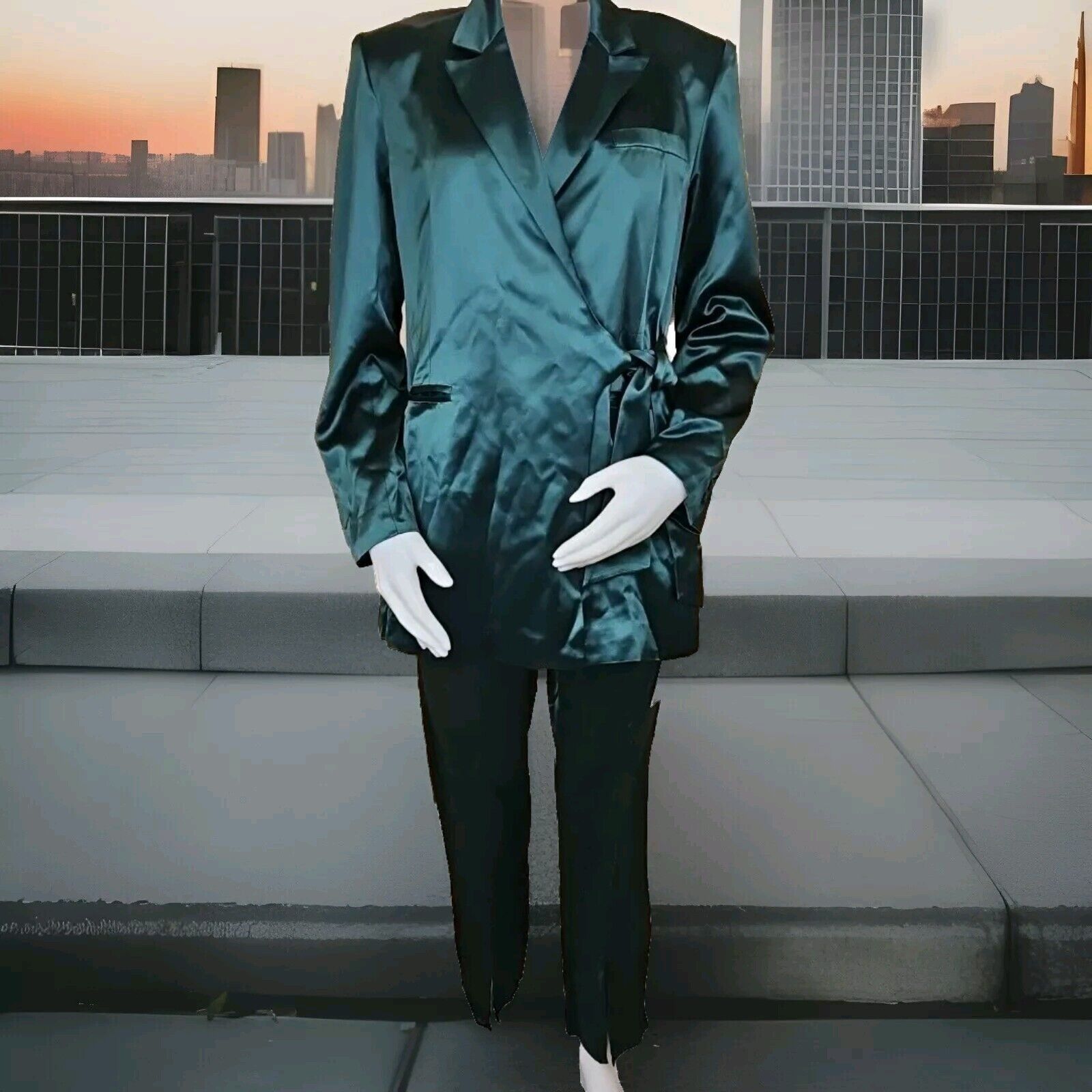 Other Lattelier Pant Suit Womens M Tie Waist Tuxedo Blazer Satin G Size M / US 6-8 / IT 42-44 - 1 Thumbnail