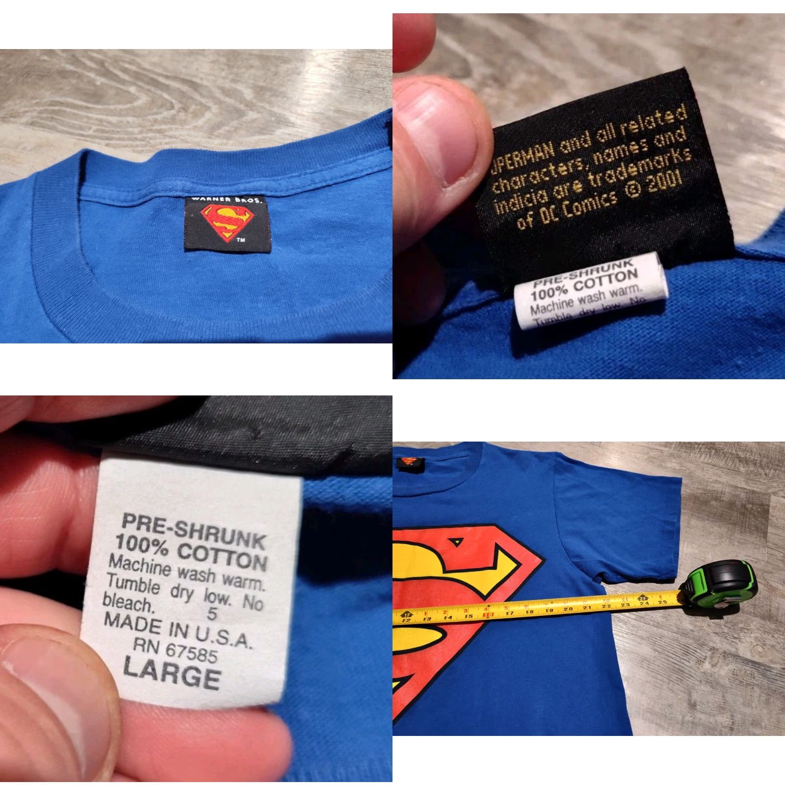 Vintage VINTAGE Warner Bros Superman Big Logo Shirt Mens Large Blue Adult Large Cotton Crew Neck Short Sleeve VGUC Size US L / EU 52-54 / 3 - 8 Thumbnail