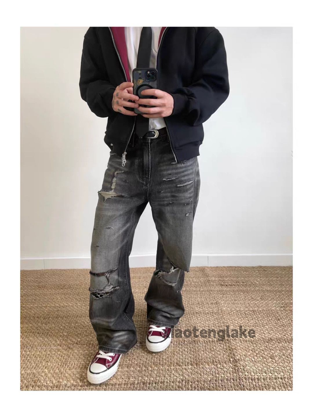 Jean Unisex washed faded loose baggy ripped damaged pants Size US 28 / EU 44 - 11 Thumbnail