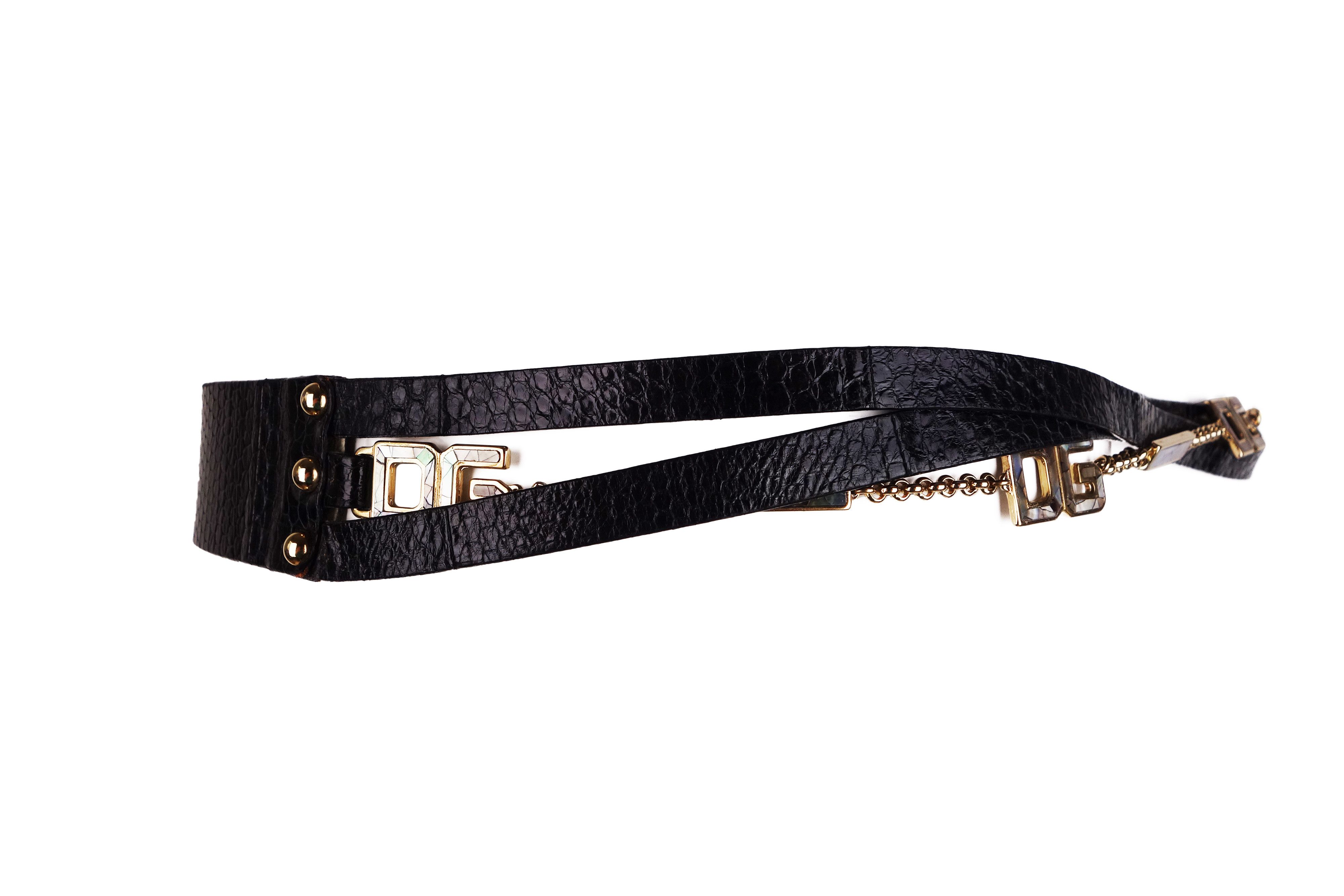 Dolce & Gabbana Dolce and Gabbana Buckle Logo Chain Exotic Leather Belt Size ONE SIZE - 5 Thumbnail
