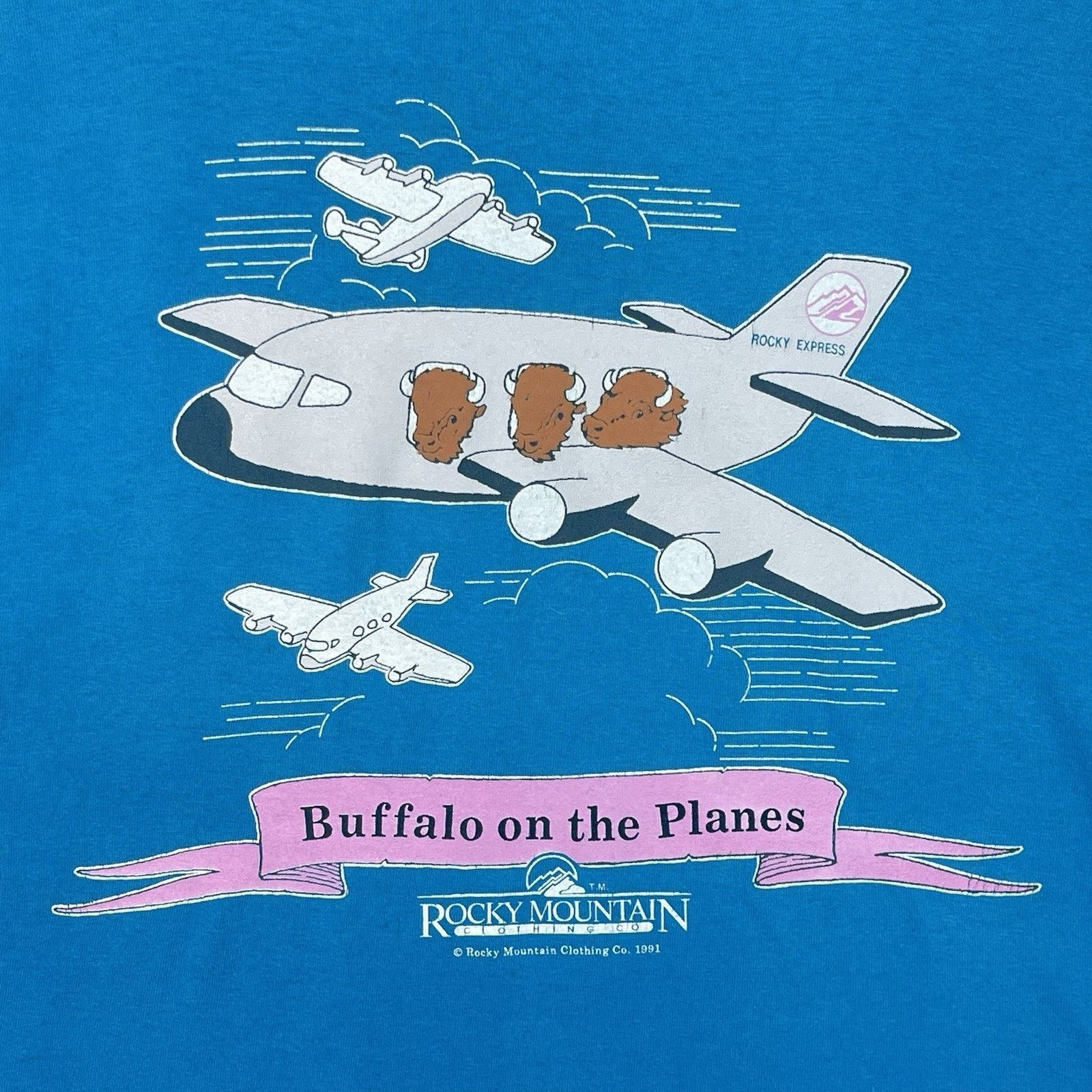 Jerzees Vtg 1991 Rocky Mountain Clothing Buffalo On The Planes Tee Size US L / EU 52-54 / 3 - 2 Thumbnail