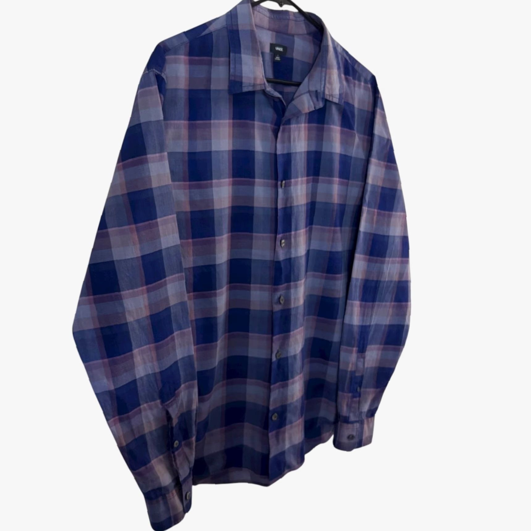 Vince Vince Button-Up Shirt Plaid Long Sleeve Blue 100% Cotton Men’s Large L, Casual Business, Preppy, City Style Size US L / EU 52-54 / 3 - 3 Thumbnail