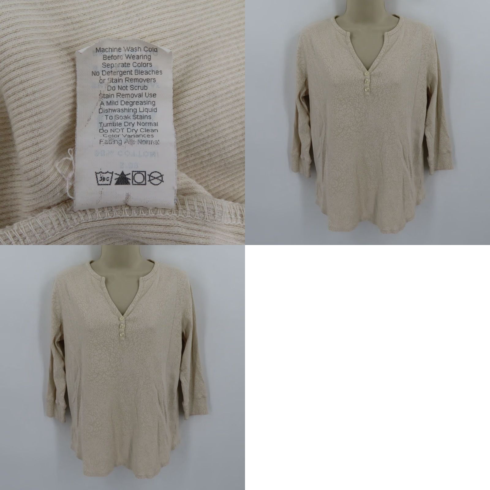 Vintage Fresh Produce Womens XL Beige Floral Button Henley Shirt USA Size XL / US 12-14 / IT 48-50 - 8 Thumbnail