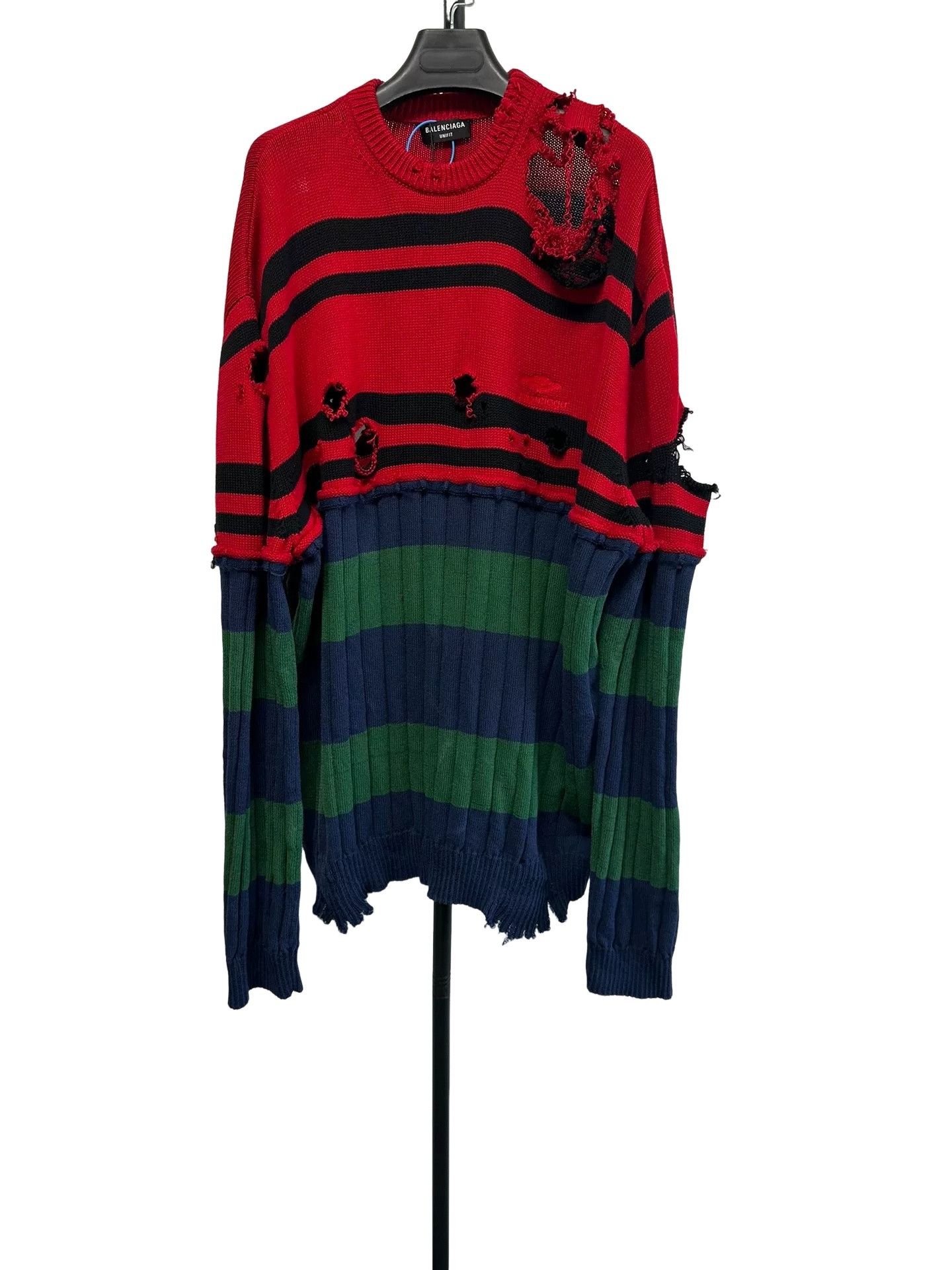 Balenciaga Balenciaga Distressed Striped Sweater S Size US S / EU 44-46 / 1 - 1 Thumbnail