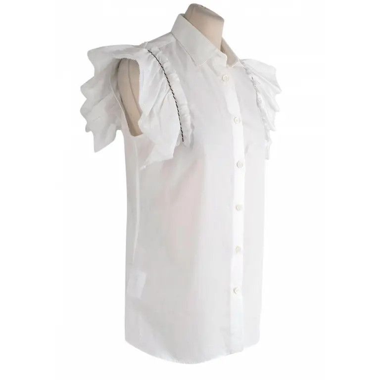 Miu Miu o1la1rc1a0724 Blouse in White Size XXS / US 00 / IT 34 - 3 Thumbnail