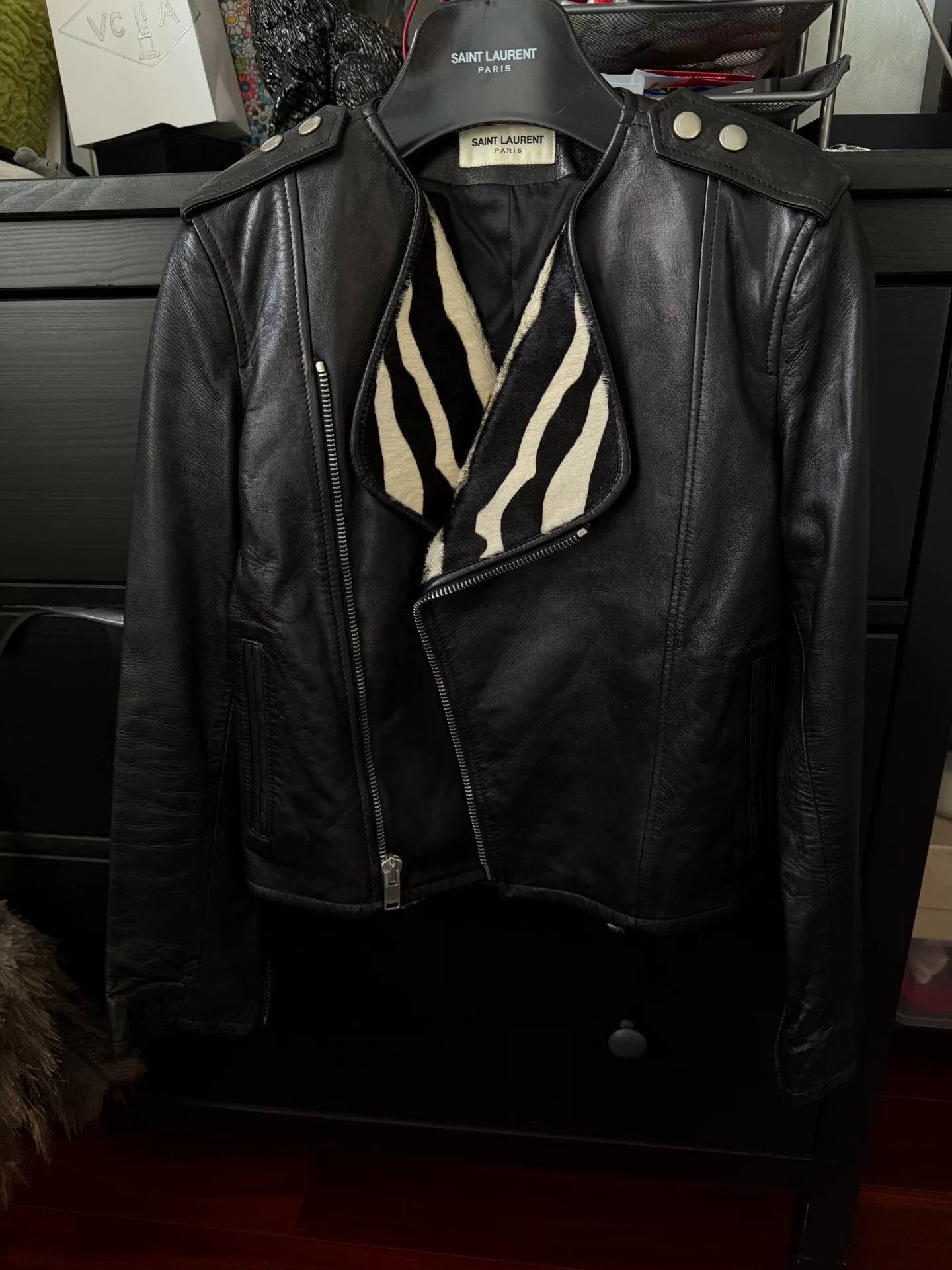 Saint Laurent Paris Saint Laurent Black Leather Jacket Zebra Collar Size US M / EU 48-50 / 2 - 1 Thumbnail