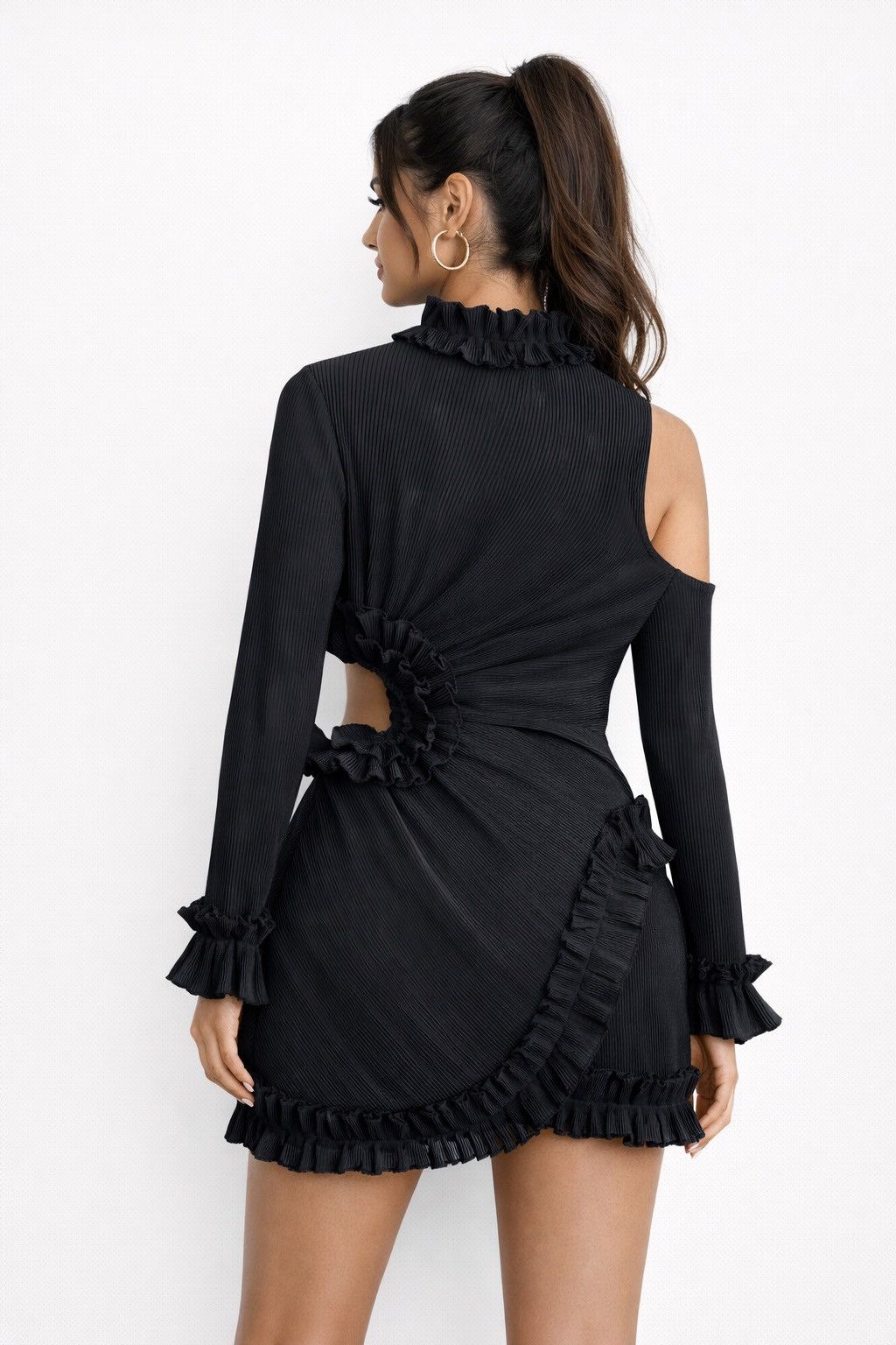 Zimmermann Black Pleated Ruffle Mini Dress Designer Evening Dress Size M / US 6-8 / IT 42-44 - 2 Thumbnail