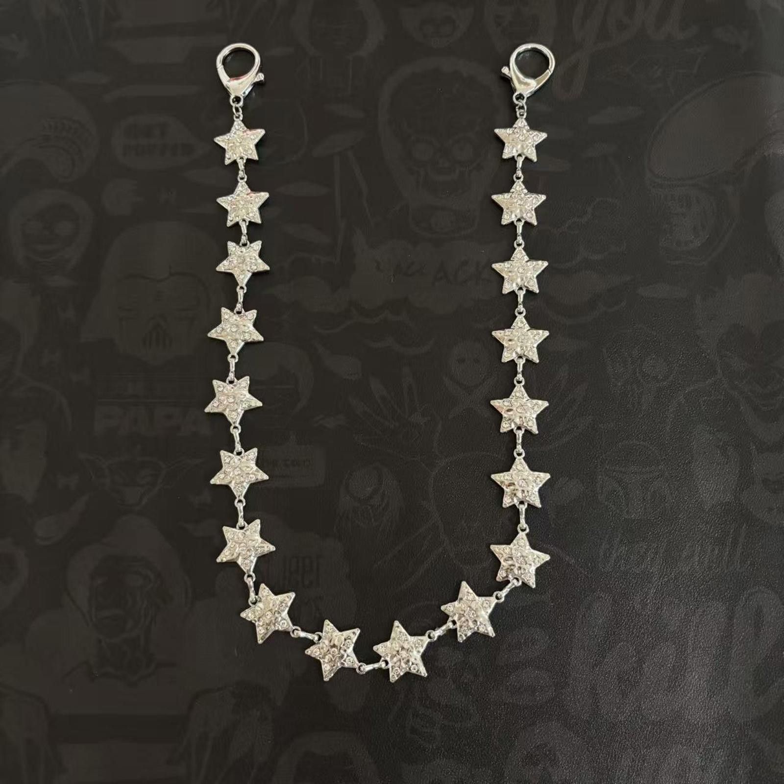 Jewelry Silver Star Chain Wallet Keychain, Punk Style Accessory Size ONE SIZE - 3 Thumbnail