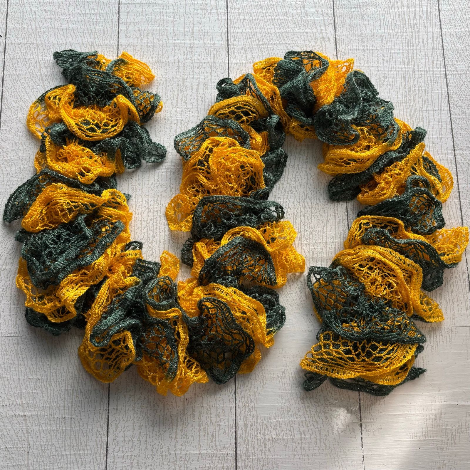 Handmade Handmade Crocheted Green Yellow Ruffle Scarf Silver Accents Size ONE SIZE - 1 Thumbnail