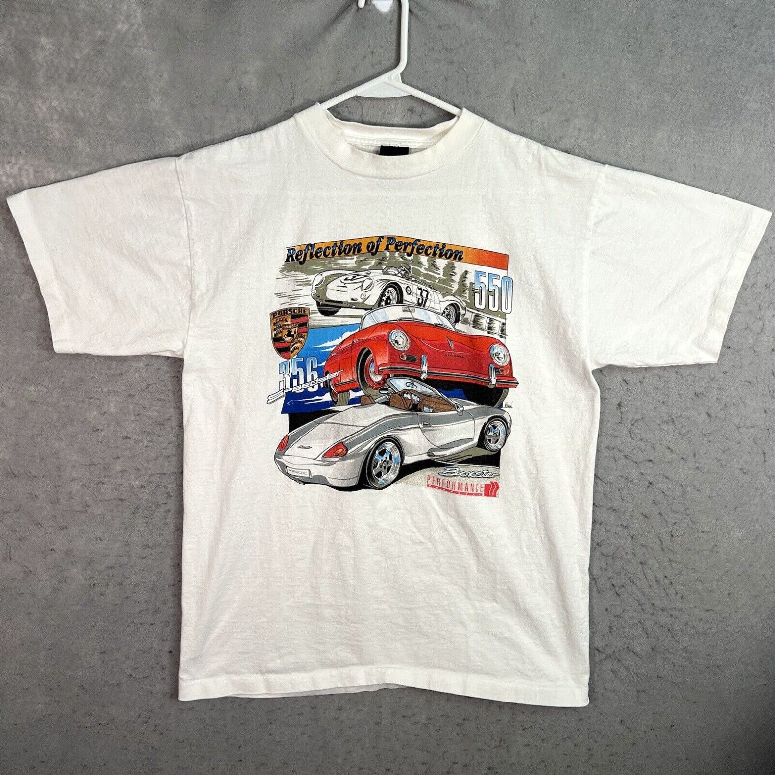 image of Vintage 90's Performance Products Porsche Boxter 356 550 T Shirt Adult Large Mens in White