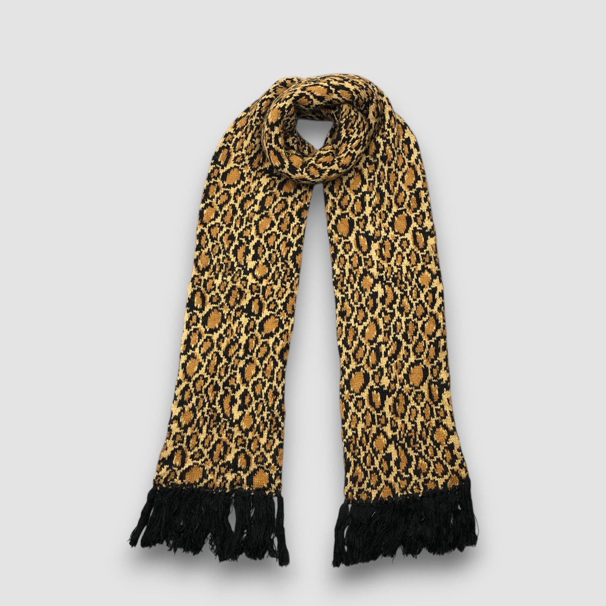 Japanese Brand Vintage New York Co Scarf Muffler Wool Leopard Scarves Size ONE SIZE - 1 Thumbnail