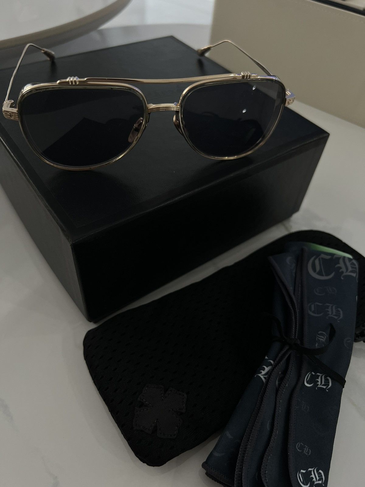 Chrome Hearts Chrome Hearts „Whisker Biscuit“ Gold Aviator Glasses Size ONE SIZE - 3 Thumbnail