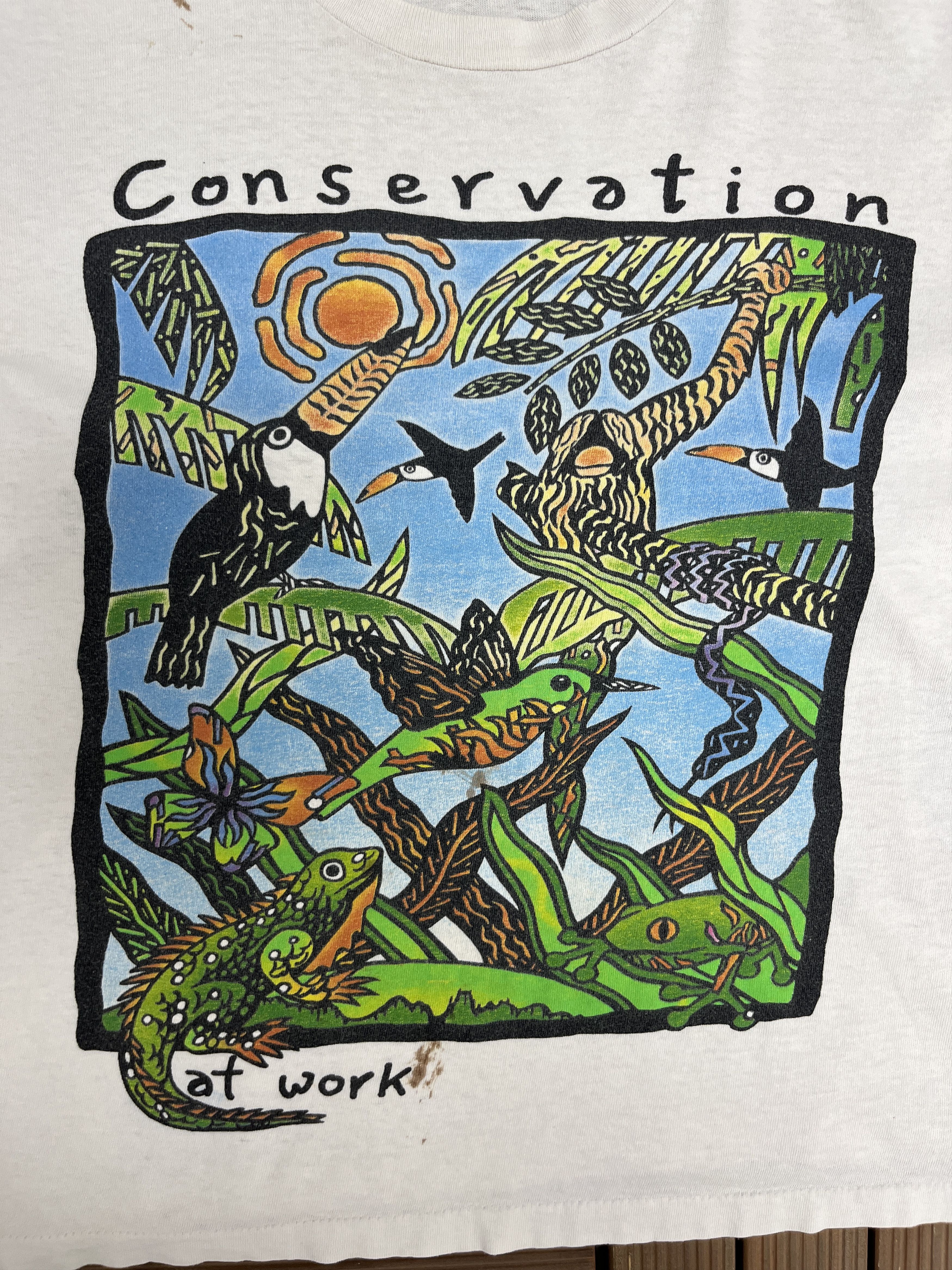 Vintage Conservation At Work Vintage White Distressed T-Shirt Tee Size US XL / EU 56 / 4 - 2 Thumbnail