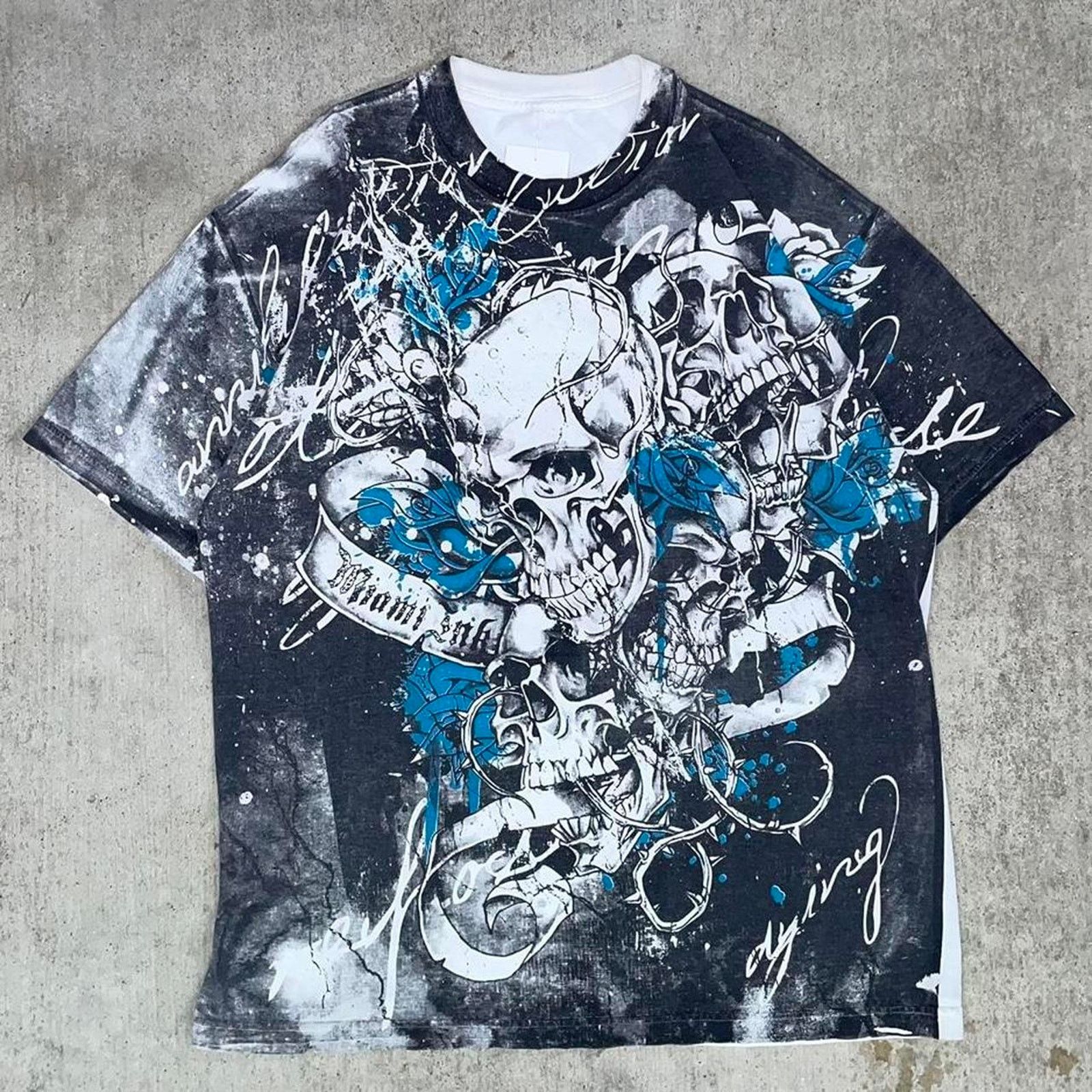 Vintage Vintage y2k all over print grunge skull aop t-shirt Size US XL / EU 56 / 4 - 1 Thumbnail
