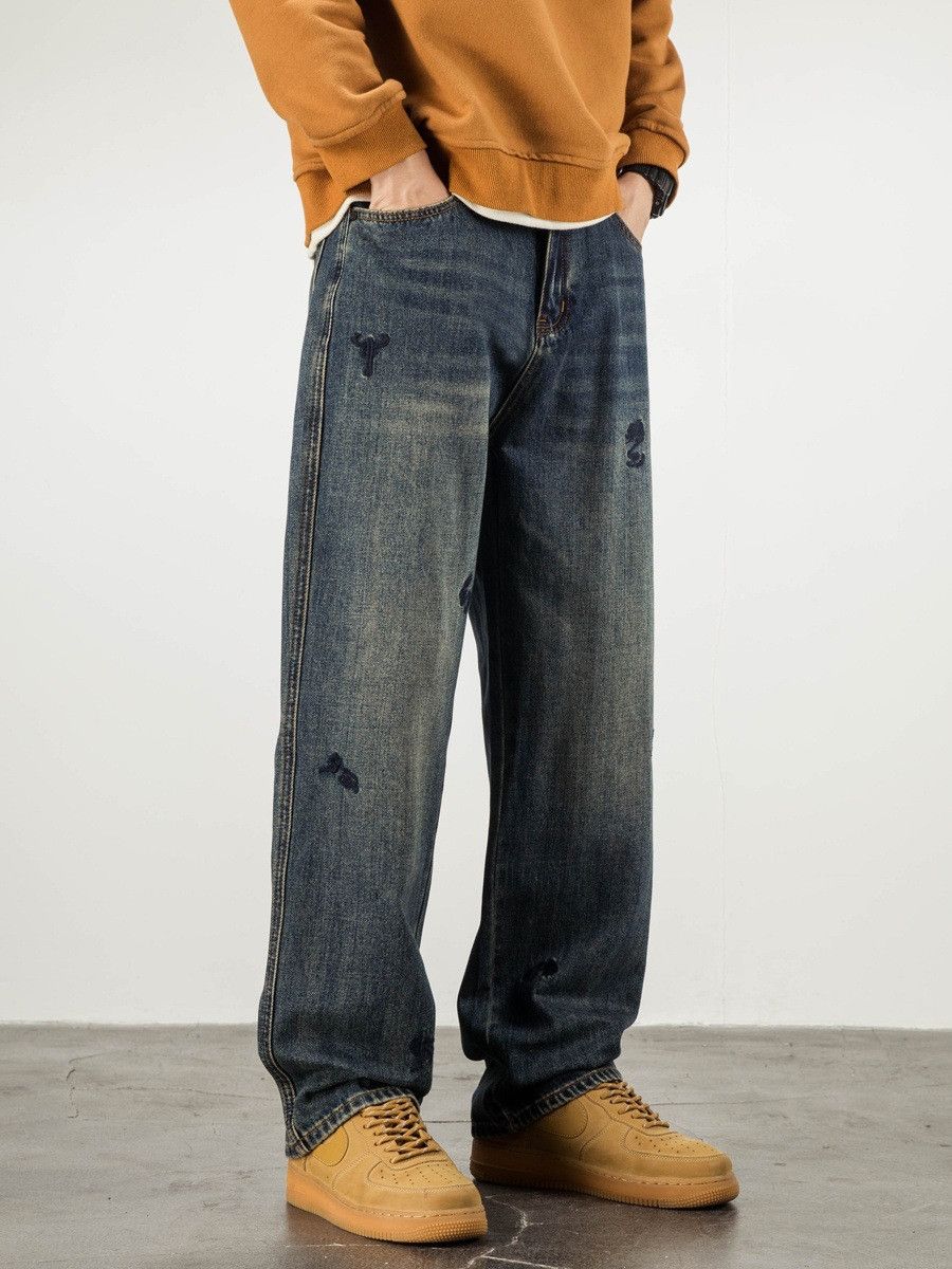 Vintage Men's straight loose American retro embroidered jeans Size US 32 / EU 48 - 2 Thumbnail