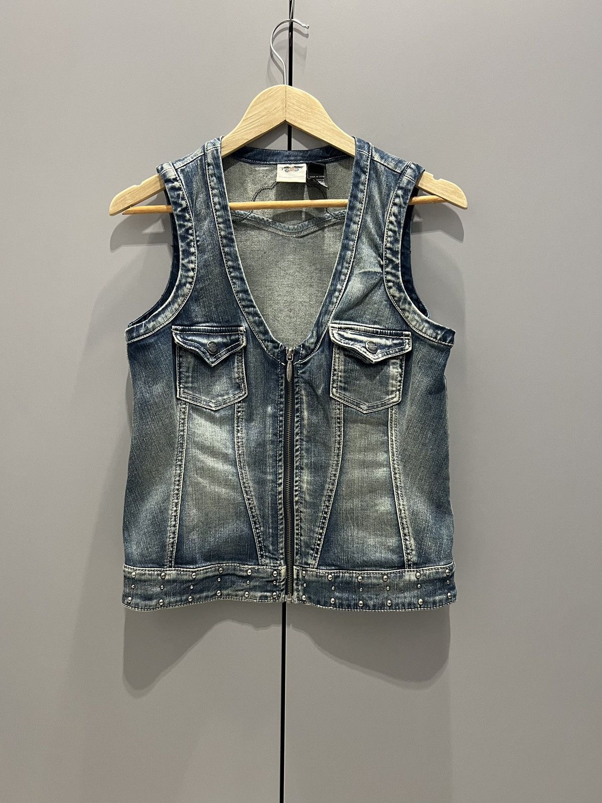 Harley Davidson Y2K Harley Davidson Vest Women's Embellished Denim Grunge Size M / US 6-8 / IT 42-44 - 5 Thumbnail