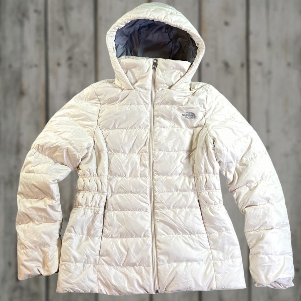 The North Face The North Face Puffer Jacket Women Small Cream Hooded Elastic Waist Quilted Zip Size S / US 4 / IT 40 - 1 Thumbnail