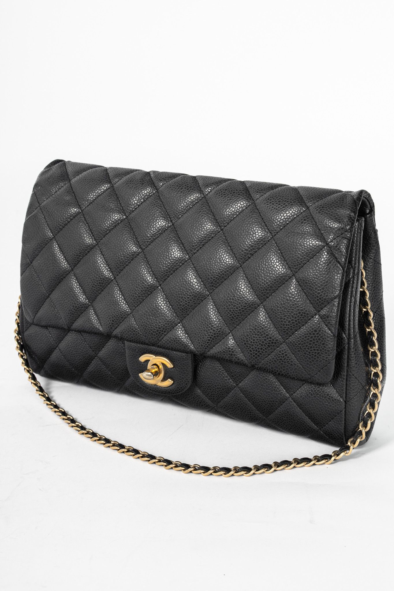 Chanel Chanel Anthracite Caviar-Leather Quilted Chain Flap Clutch Size ONE SIZE - 6 Thumbnail