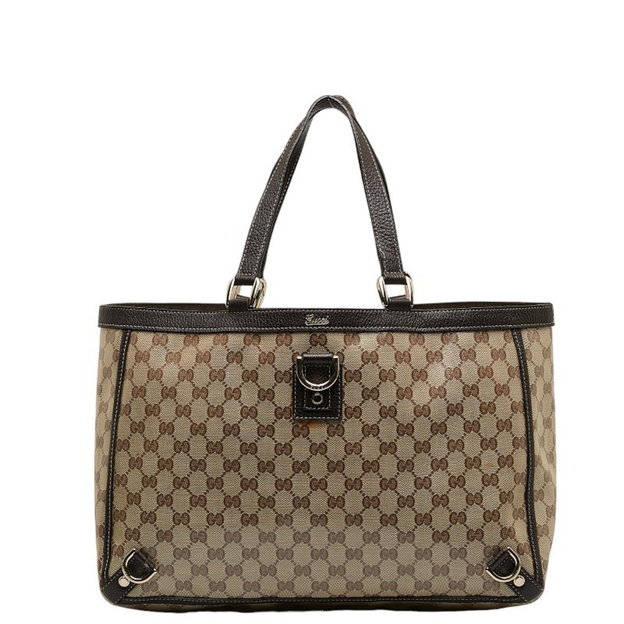 image of Gucci GG Crystal Handbag Tote Bag Brown Beige Pvc Leather Women's Gucci