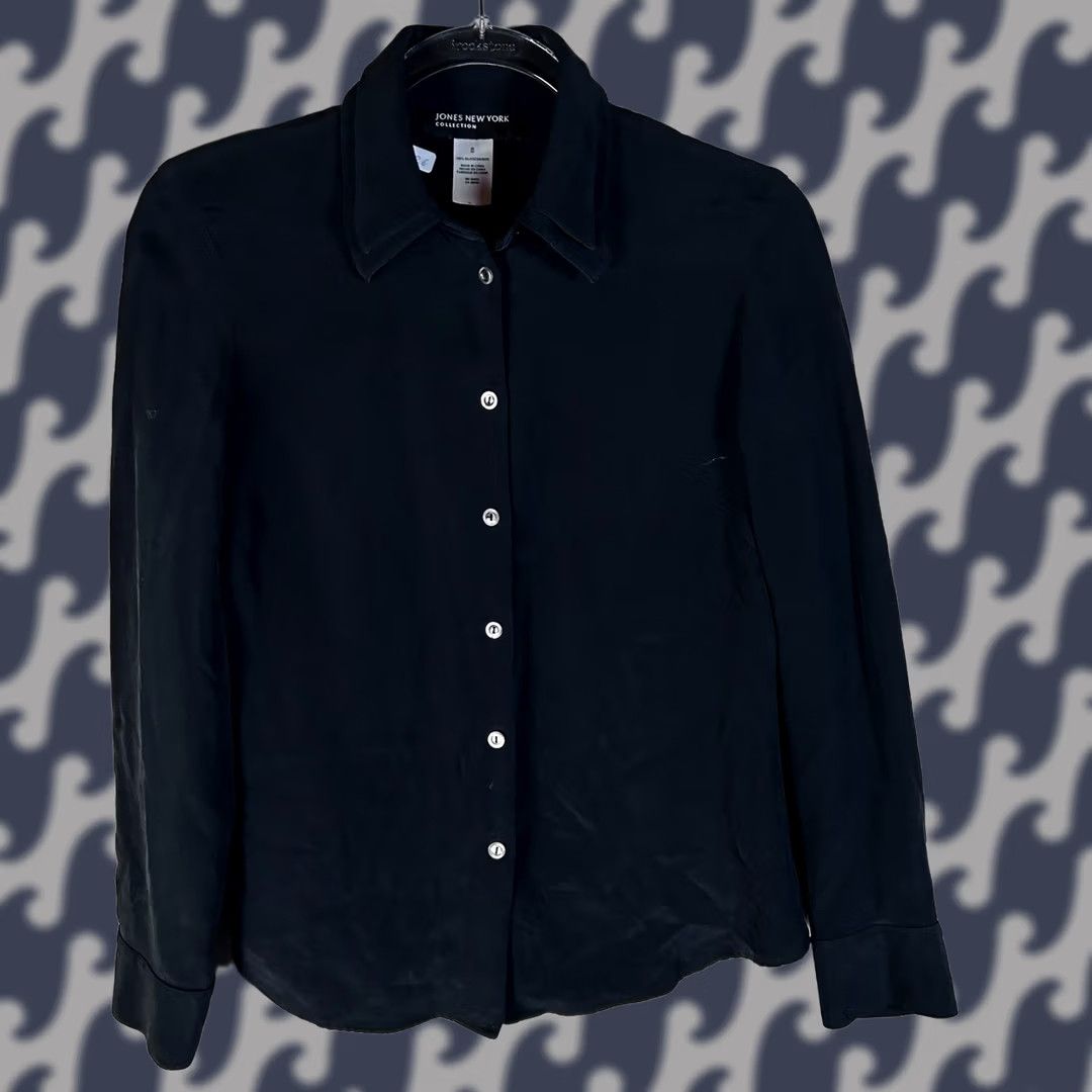 Jones New York Jones New York Collection Black Silk Button Up Blouse Long Sleeve Size 8 Womens Shirt Blouse Button Front 100% Silk Casual Workwear Classic Party Size M / US 6-8 / IT 42-44 - 1 Thumbnail