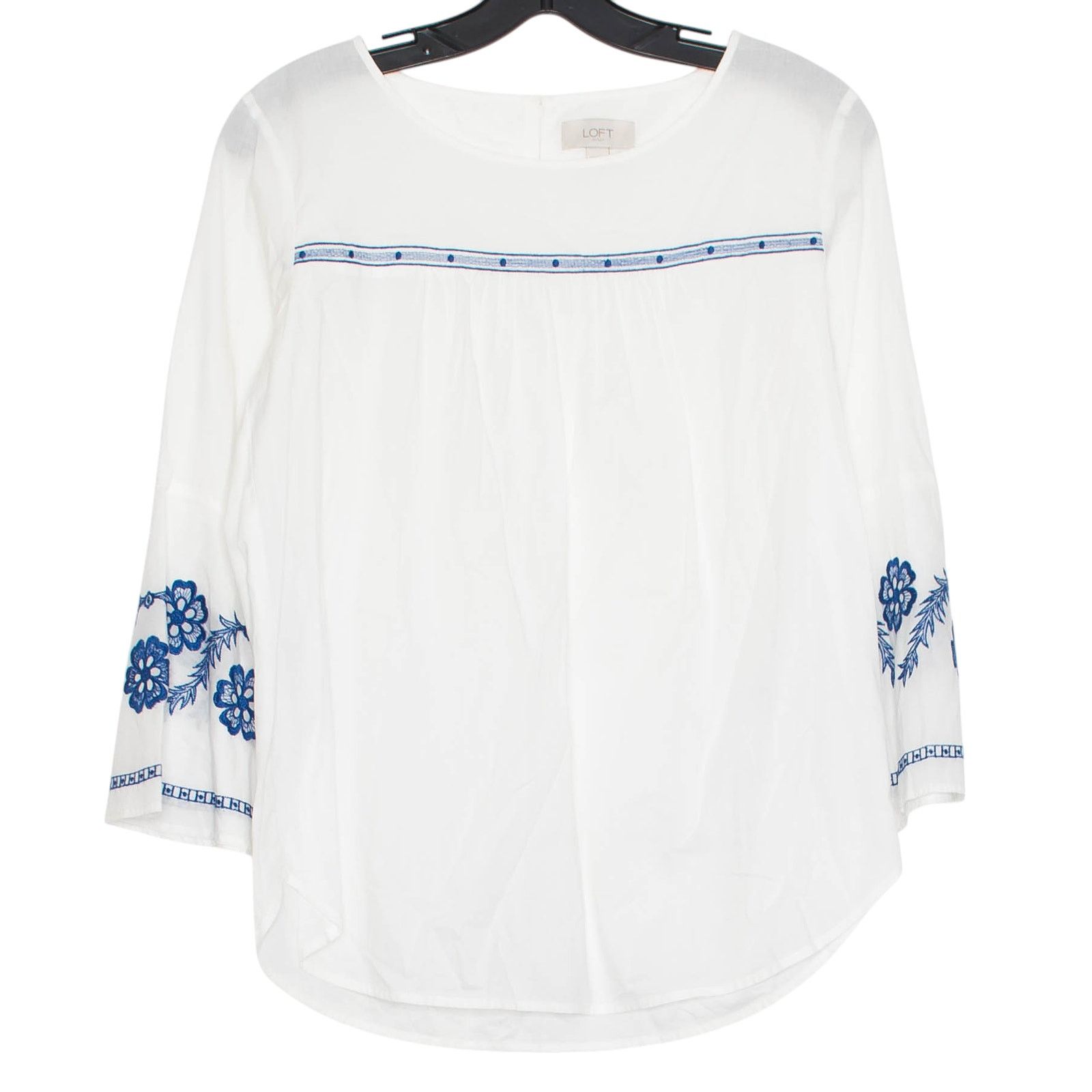 Loft Loft Embroidered Floral Top White Blue XS Boho Peasant Folk Size XS / US 0-2 / IT 36-38 - 1 Thumbnail