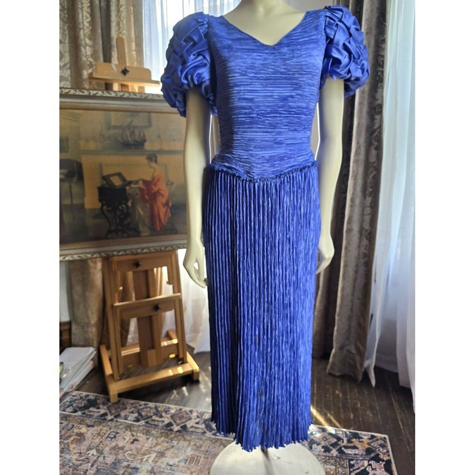 Mary McFadden Vintage Mary McFadden Blue Pleated Plisse dress gown S,M Size S / US 4 / IT 40 - 13 Thumbnail