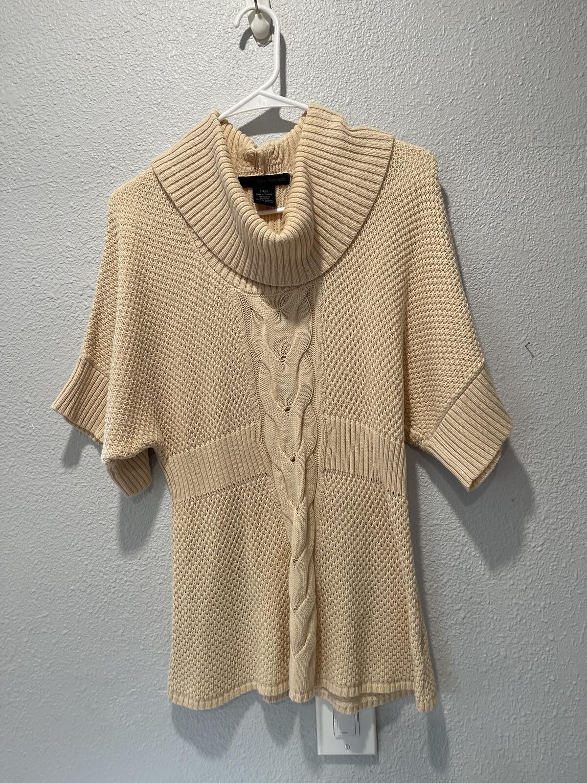 Other Calvin Klein Jeans Cream Knit Short Sleeve Sweater with Turt Size S / US 4 / IT 40 - 1 Thumbnail