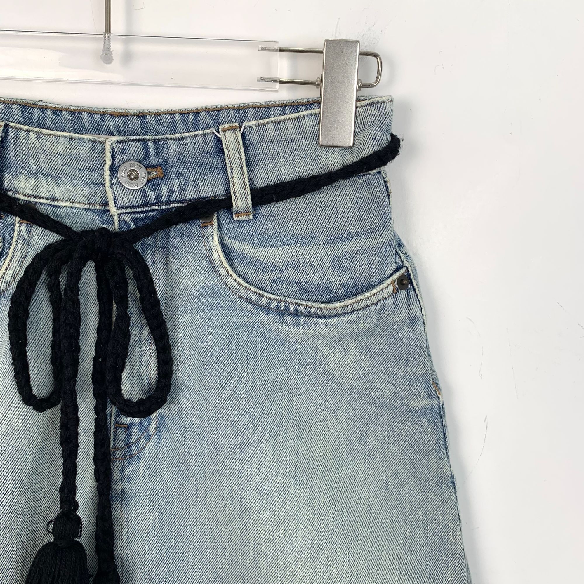 Miu Miu Miu Miu Light Blue Denim Skirt With Black Tassel Tie Belt Fr Size 36" / US 14 / IT 50 - 7 Thumbnail