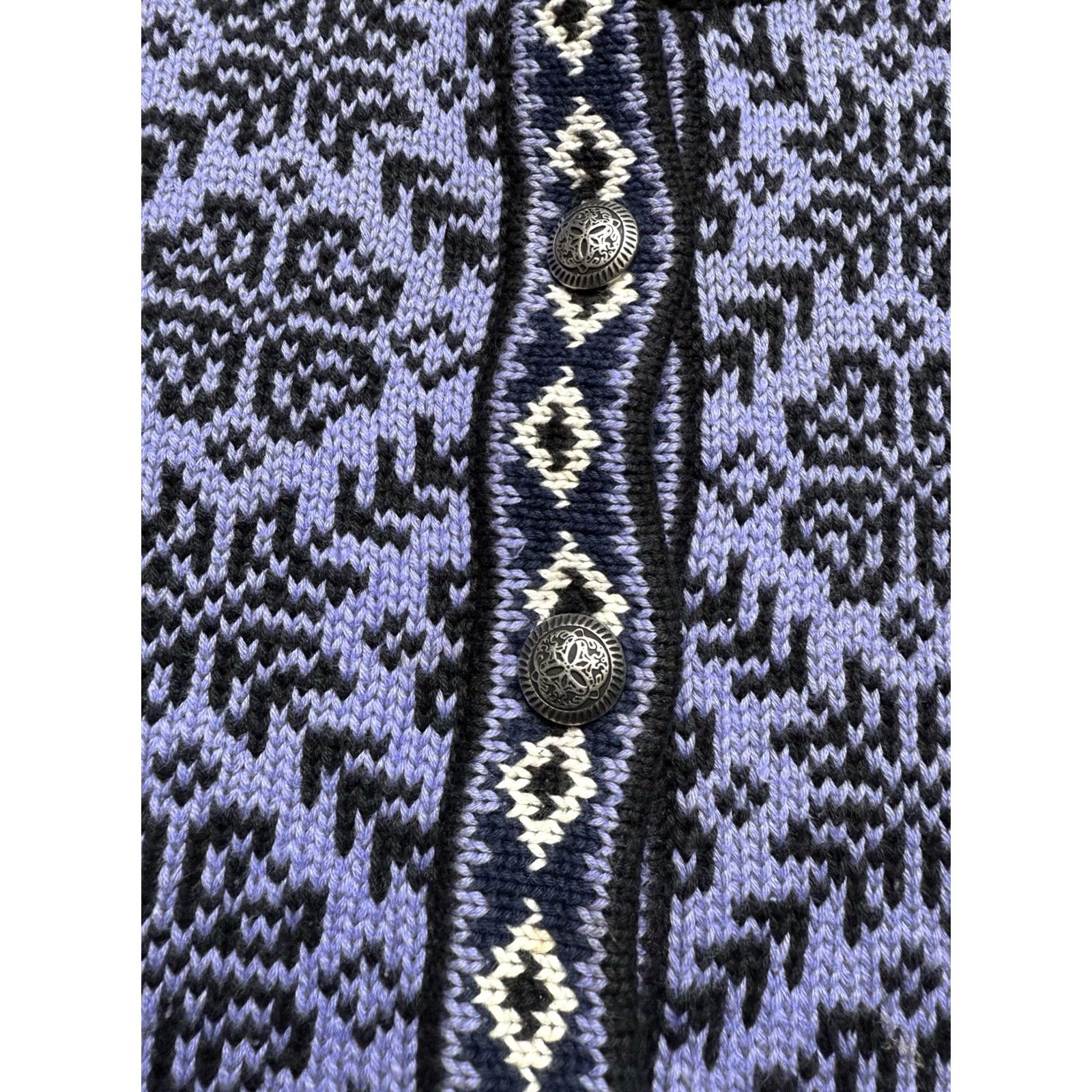 Vintage VINTAGE LL Bean Women’s Fisherman Cardigan Nordic Fair Isle Knit Crew Neck Long Sleeve Button Purple Black 100% Cotton Large Cardigan Womens Size L / US 10 / IT 46 - 6 Thumbnail