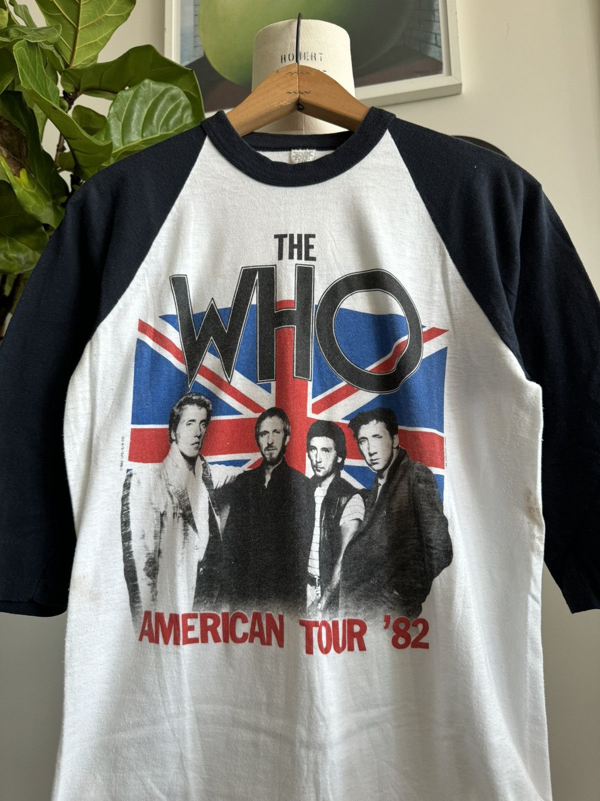 image of Band Tees Vintage 1982 The Who Raglan Tee American Tour Distressed in White/Blue, Men's (Size Small