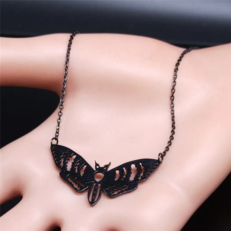 Jewelry Gothic Black Moth Pendant Charms Necklace Emblem Size ONE SIZE - 4 Thumbnail
