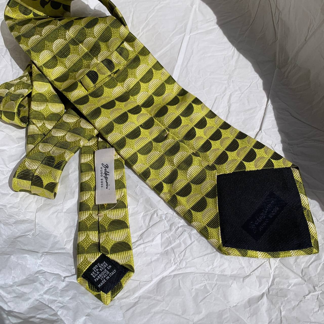 Baldessarini × Hugo Boss × Vintage Baldessarini Hugo Boss vintage yellow-green silken tie Size ONE SIZE - 1 Thumbnail