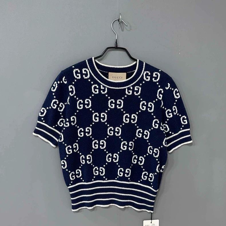 Gucci Gucci Dark blue printed knitted short sleeves 2506-Nextarro Size M / US 6-8 / IT 42-44 - 1 Thumbnail