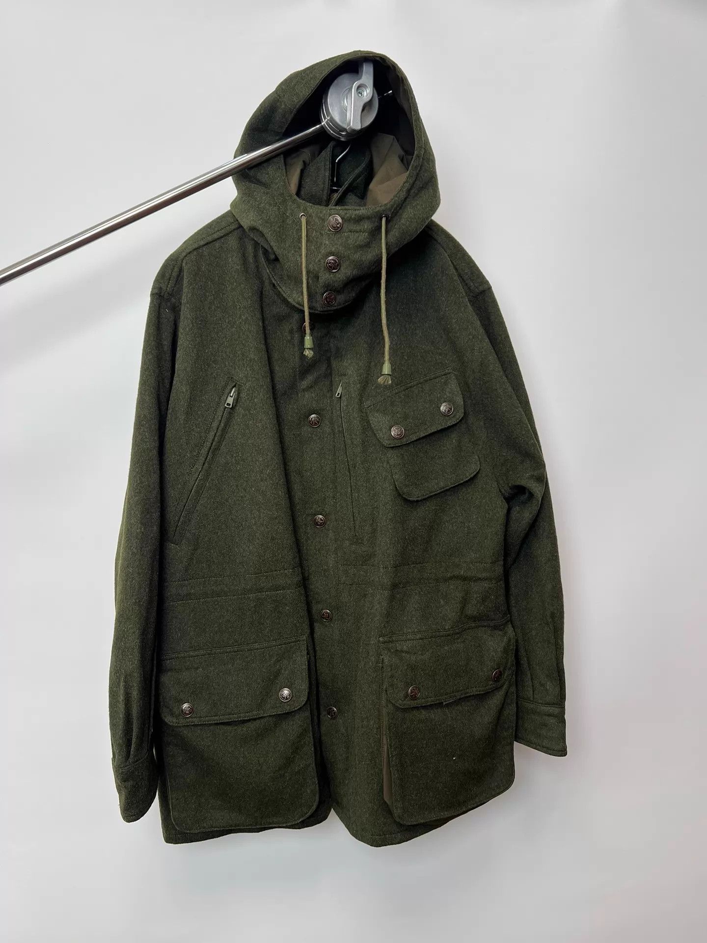 Unknown London Vintage Dark Green S.Collar Detach Hood Wool Coat Size US S / EU 44-46 / 1 - 2 Thumbnail