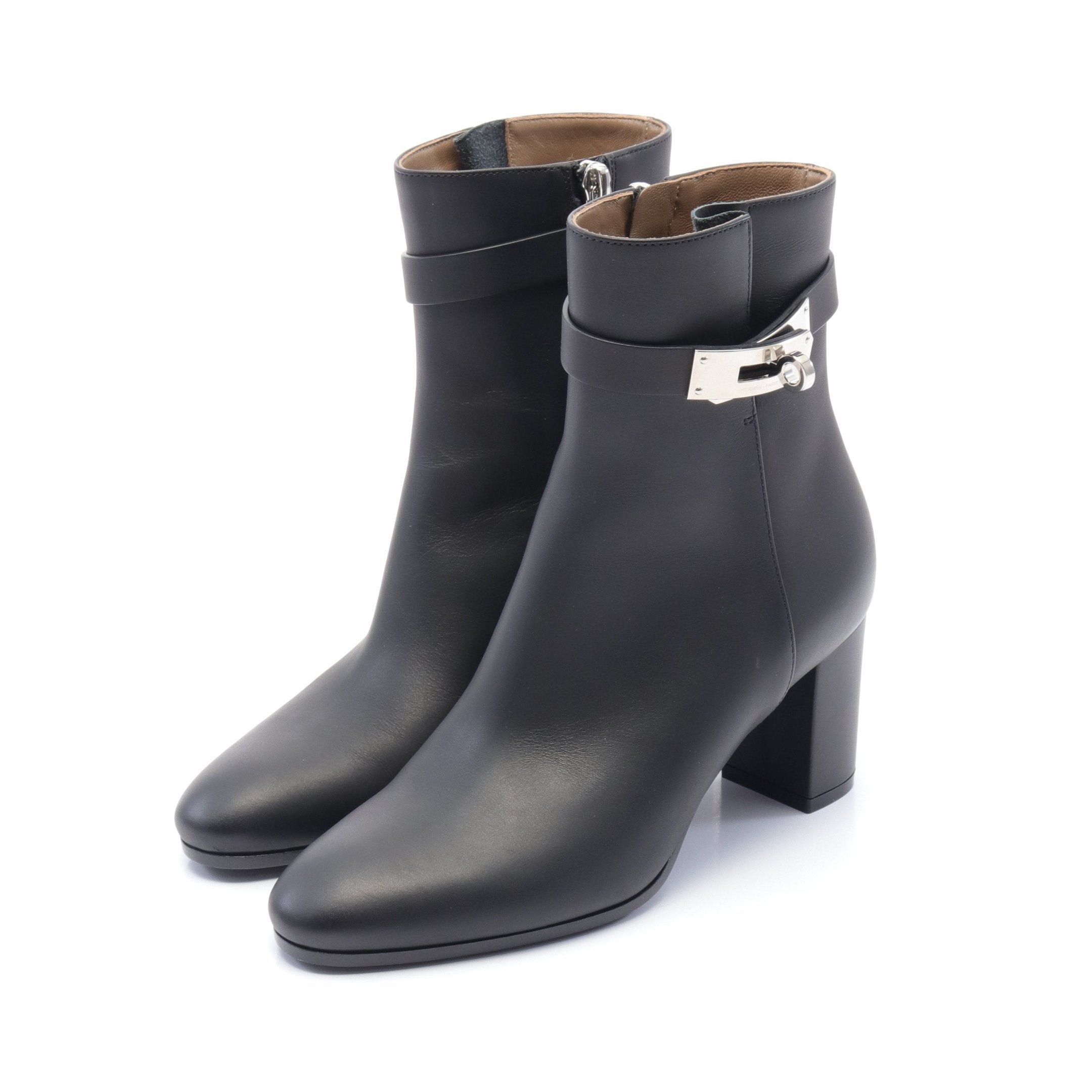 image of Hermes Saint Germain Short Boots Leather Black, Women's