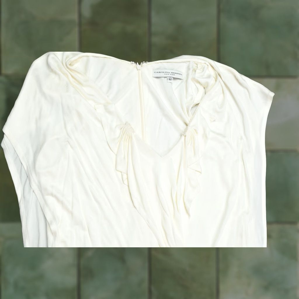 Carolina Herrera Carolina Herrera Dress Wrap Ruffle Cap-Sleeve Stretch Viscose Womens 12 Ivory Midi Party/Cocktail Size XL / US 12-14 / IT 48-50 - 1 Thumbnail